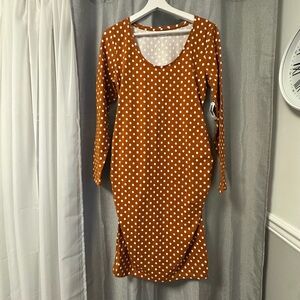 Old Navy Maternity Rust Polka Dot Long Sleeve Scoop Neck Dress
